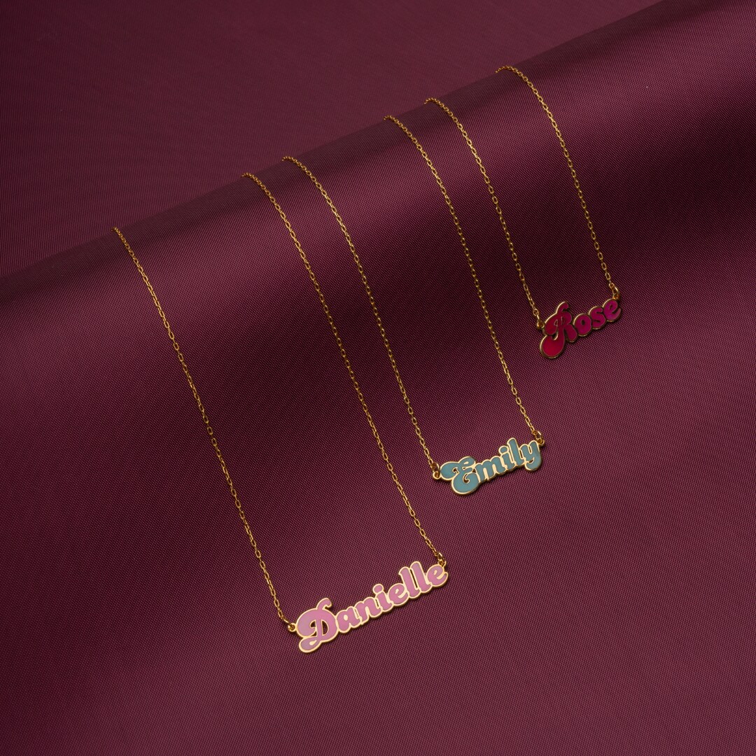 Color Epoxied Sterling Silver Mermaid Name Necklace Color Epoxied Sterling Silver Mermaid Name Necklace